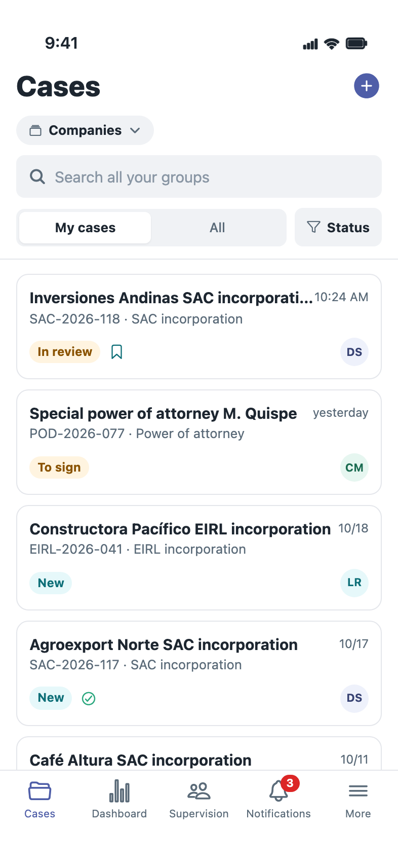 The DeskOnTime app showing the case inbox